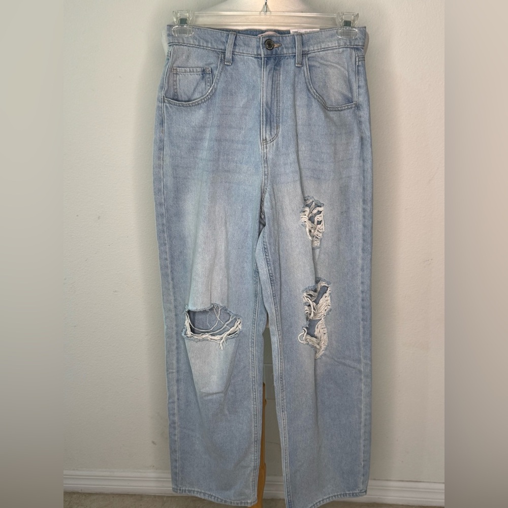 SO denim jeans, Light Blue Distressed high-rise baggy 100% cotton 9/29W NWT